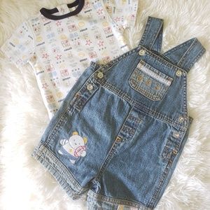 NWOT boys onesie with matching short overalls